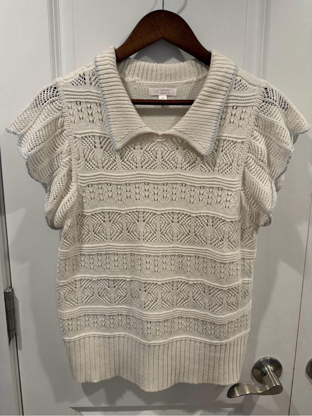 Lauren Conrad LC Textured Knit Polo Sweater Tank in Cream with Blue Details